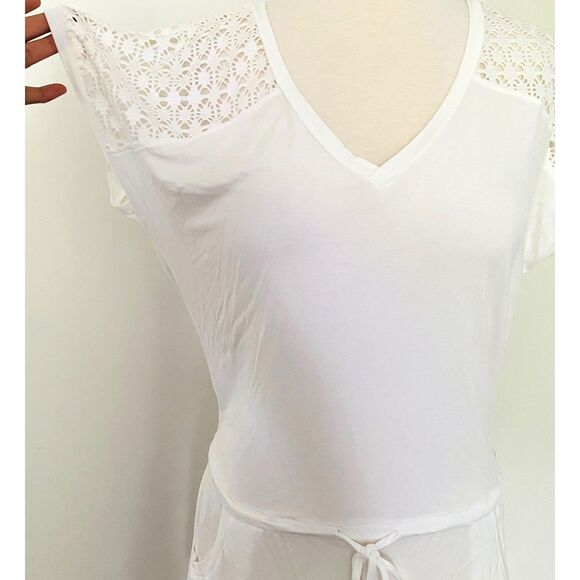 Calvin Klein Womens Crochet Shoulder Tunic Cover Up Drawstring Dress Sz S/M - Picture 4 of 8